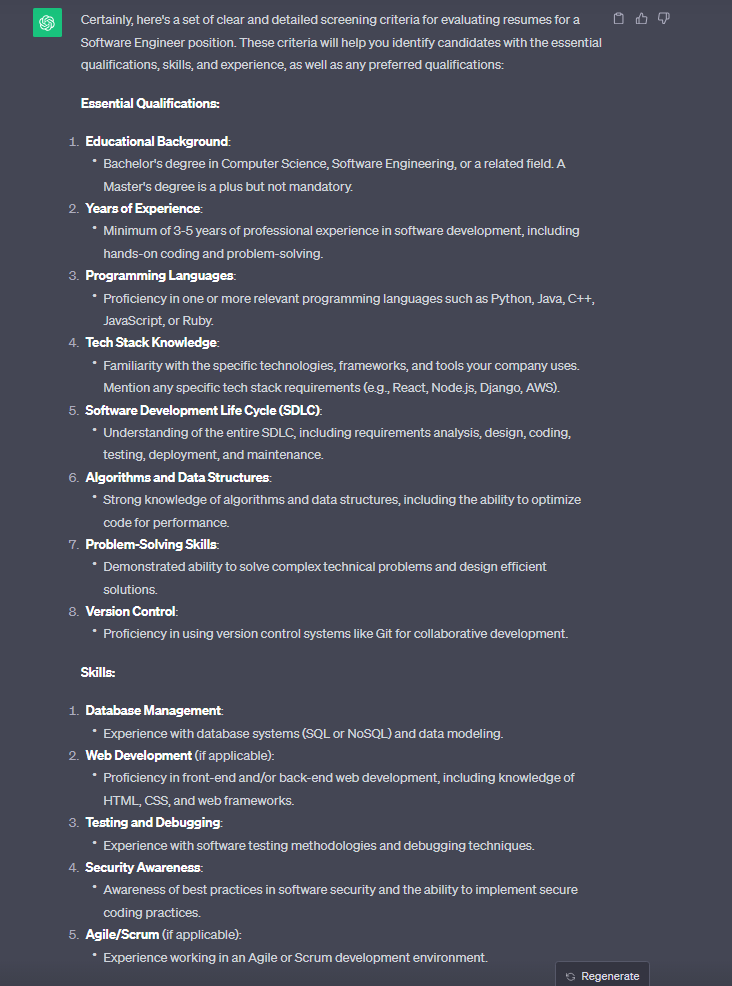 Defining resume screening criteria with the help of ChatGPT
