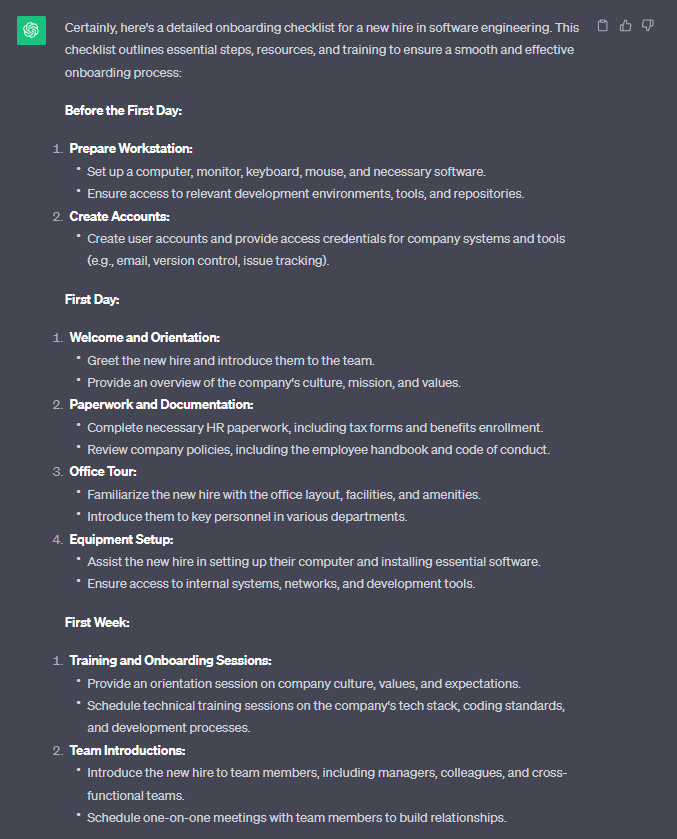 Creating an onboarding checklist with the help of ChatGPT