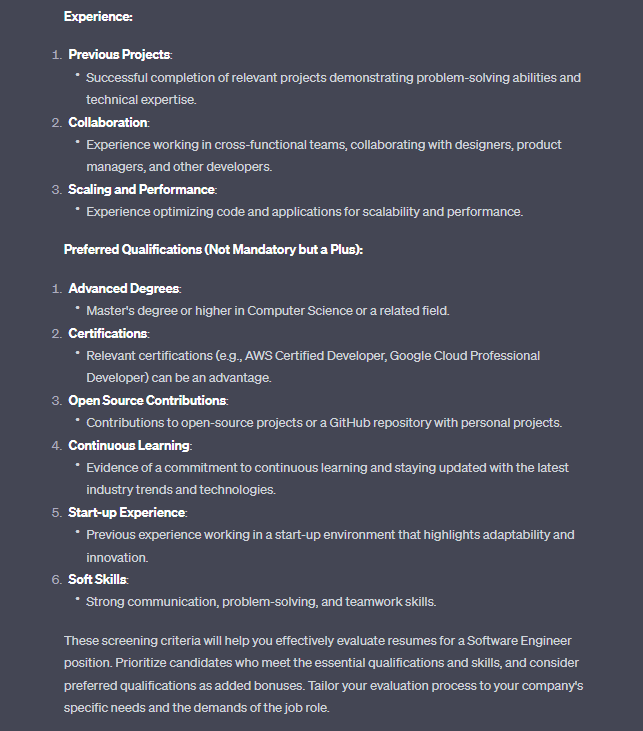 Defining resume screening criteria with the help of ChatGPT