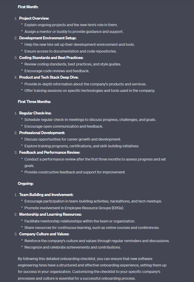 Creating an onboarding checklist with the help of ChatGPT