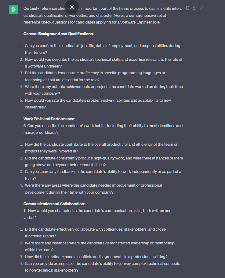 Crafting reference check questions with the help of ChatGPT