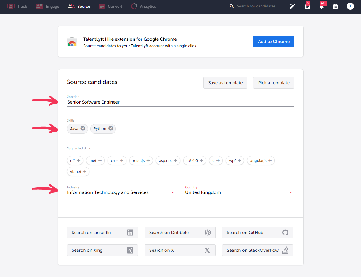 Using TalentLyft to source a senior software engineer on LinkedIn